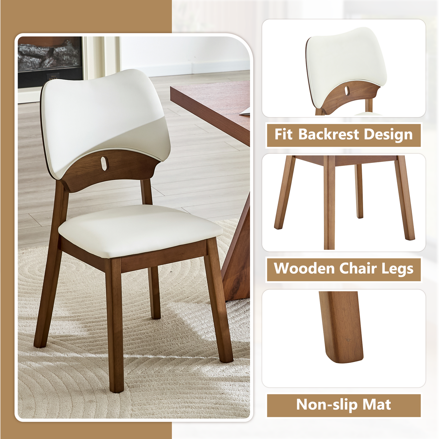 White Wood Dining Chairs with Wood Legs (set of 2) - detail view 4