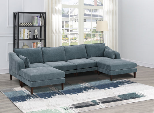 Modern Gorgeous Mineral Morgan Fabric 6pcs Modular Sectional Set Armless Chairs One Arm Chair Ottoman U-Shaped Couch Living Room - primary color shot