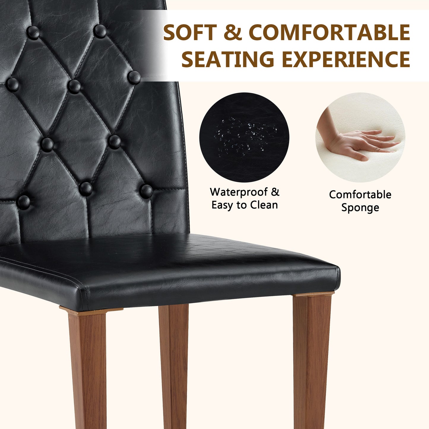 Black Upholstered Fabric Dining Chairs with Black Legs (set of 2) - detail view 4