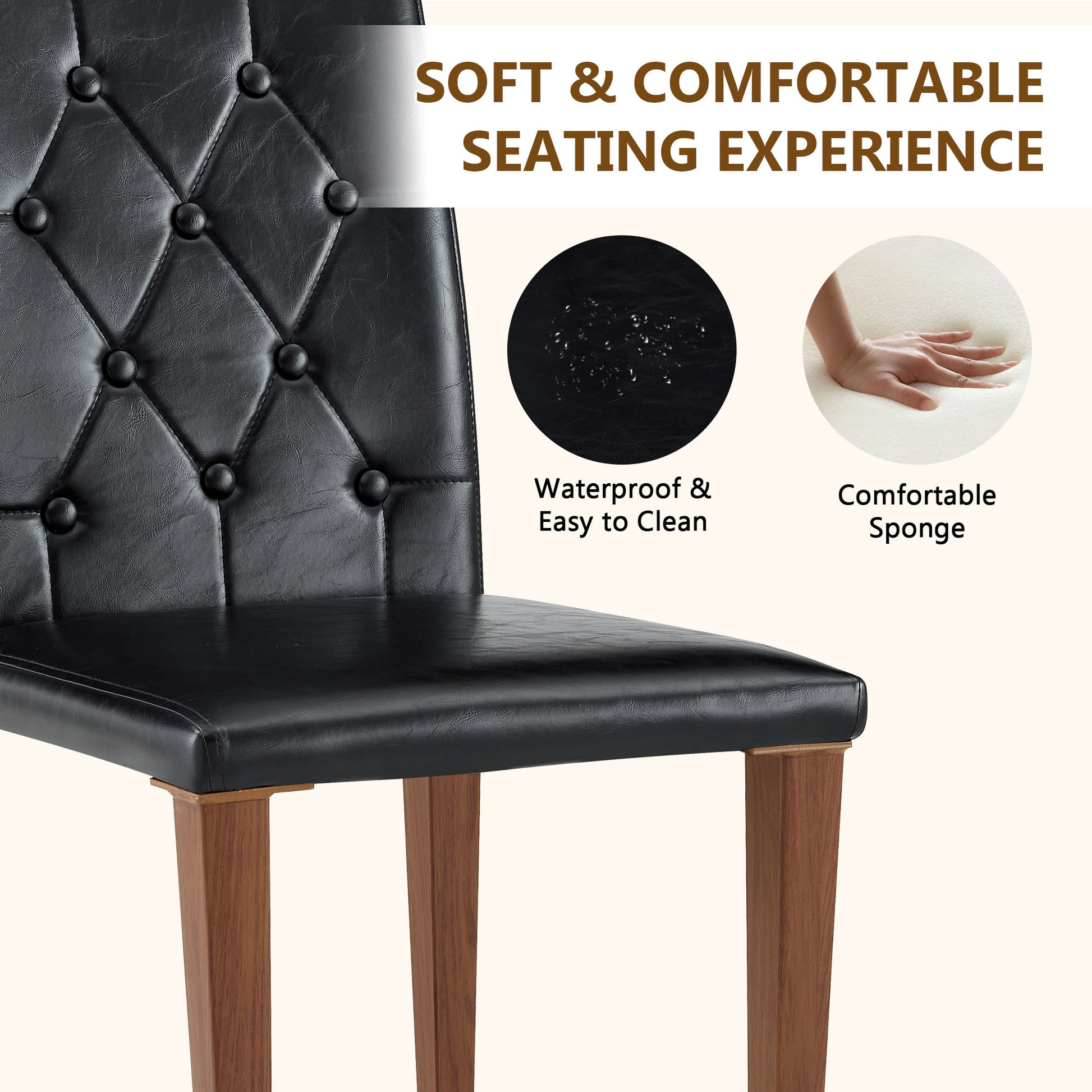 Black Upholstered Fabric Dining Chairs with Black Legs (set of 2) - detail view 4