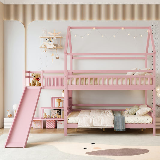 Full House-Shaped Bunk Bed with Slide - Pink - detail view 2