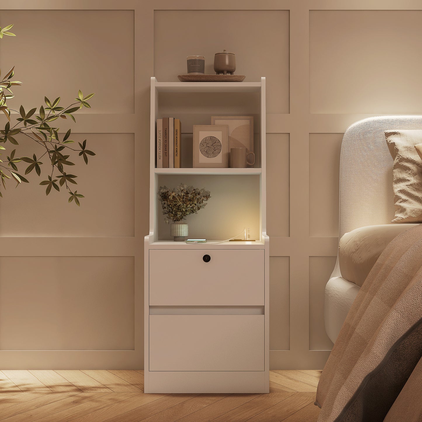 Nightstand with Charging Station - White - detail view 2