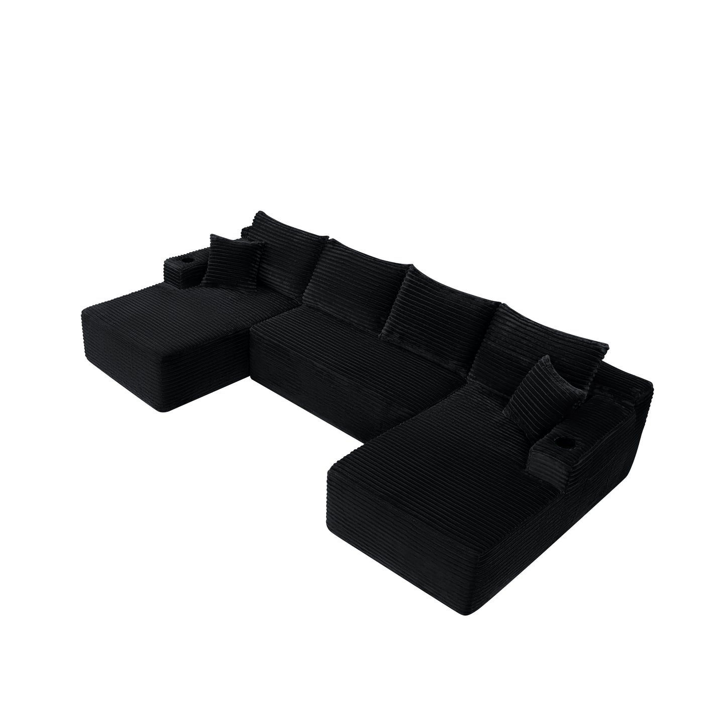134" Cloud Sectional with U-Shape Chaise & Side Pockets & Cup Holder - Black - detail view 5