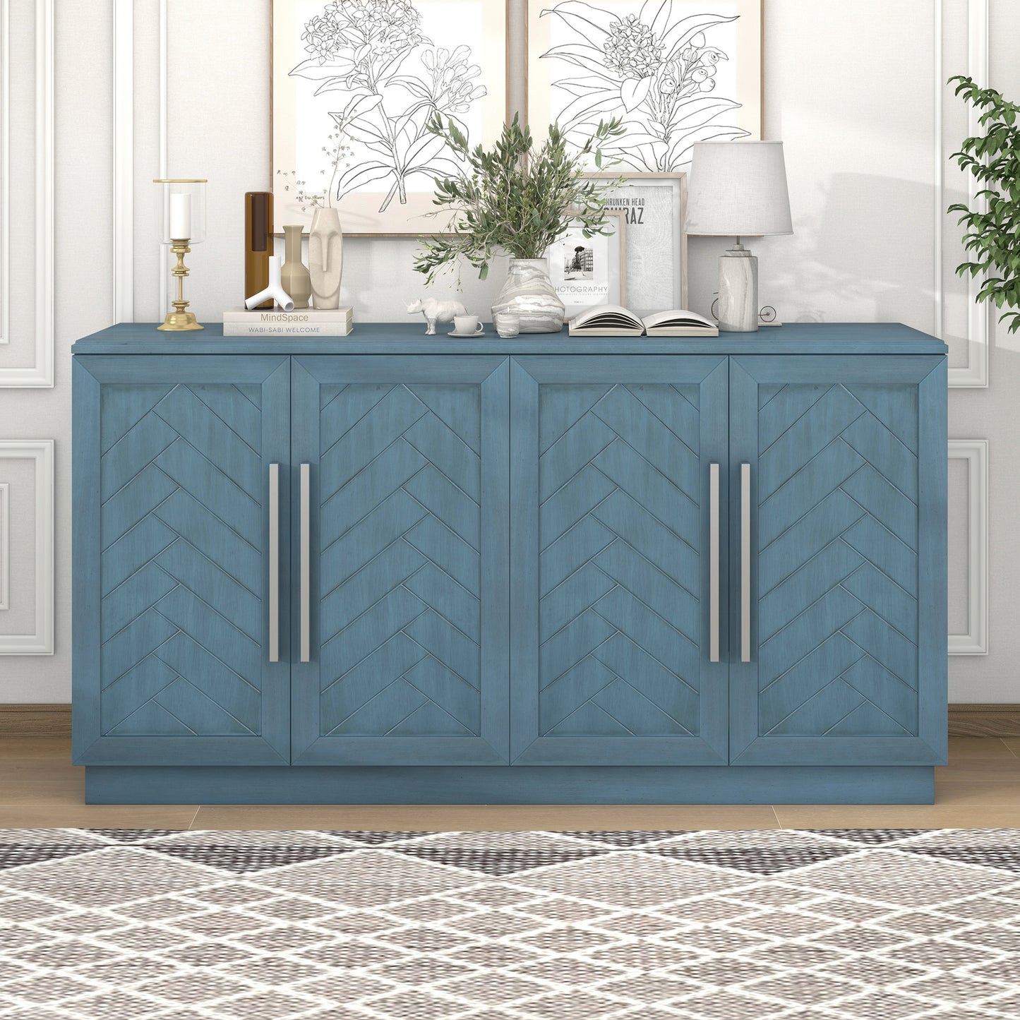 TREXM Sideboard Buffet Cabinet with Storage - Antique Blue - detail view 2