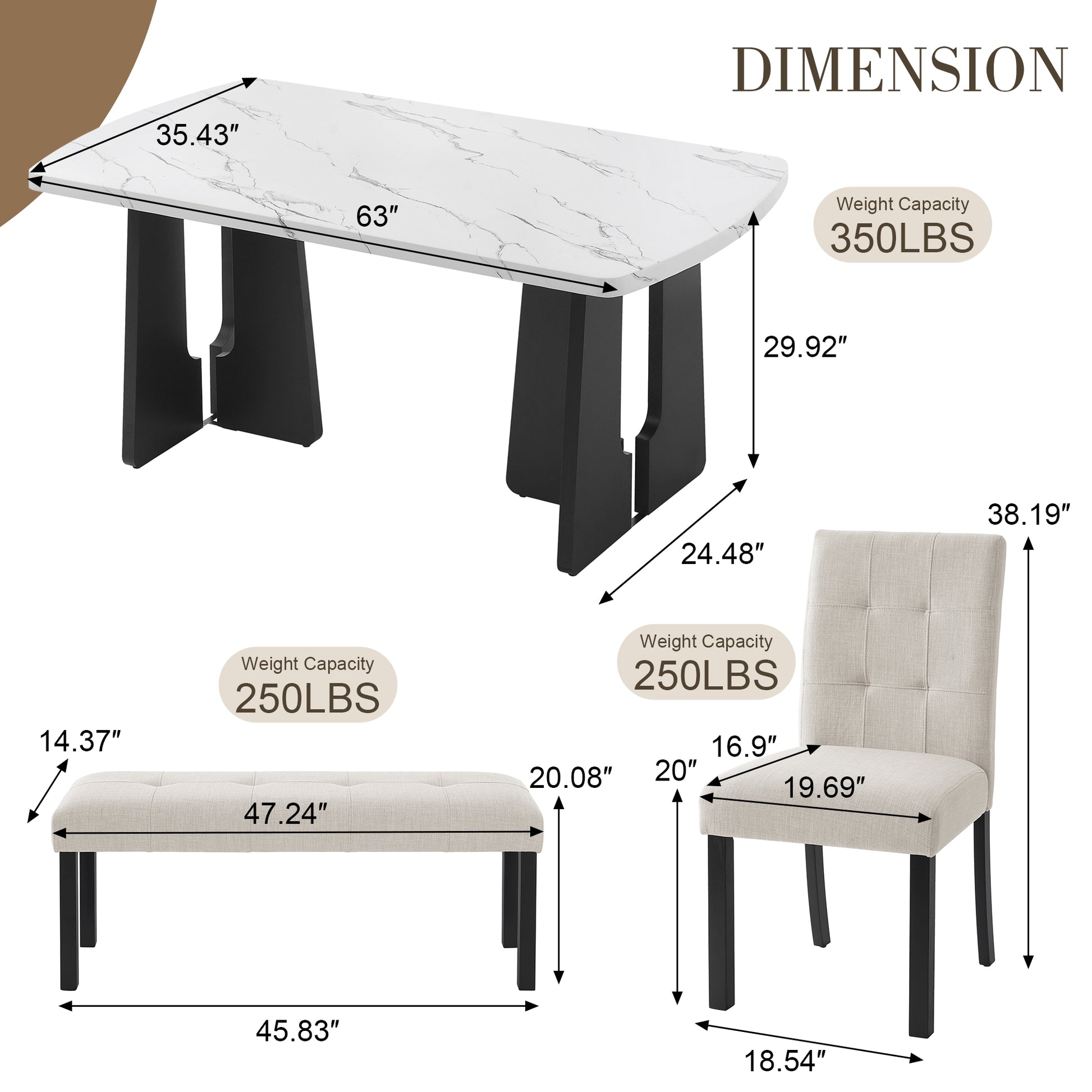 6 Piece Modern Dining Table Set - Beige - White - detail view 4