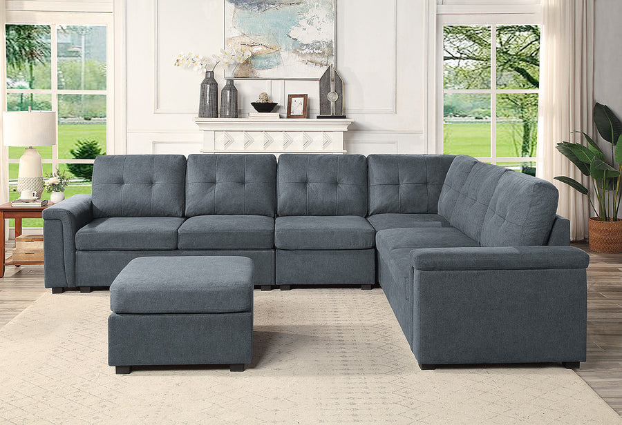 Isla 119' Gray Woven Fabric 7-Seater Sectional Sofa with Ottoman - primary color shot