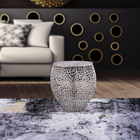 Azriel Aluminum Mesh Side Table, Silver