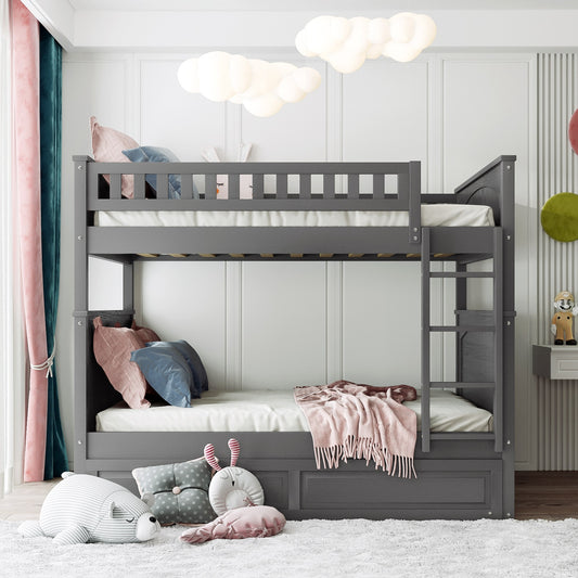 Full over Full Bunk Bed with Twin Size Trundle - Gray - detail view 2