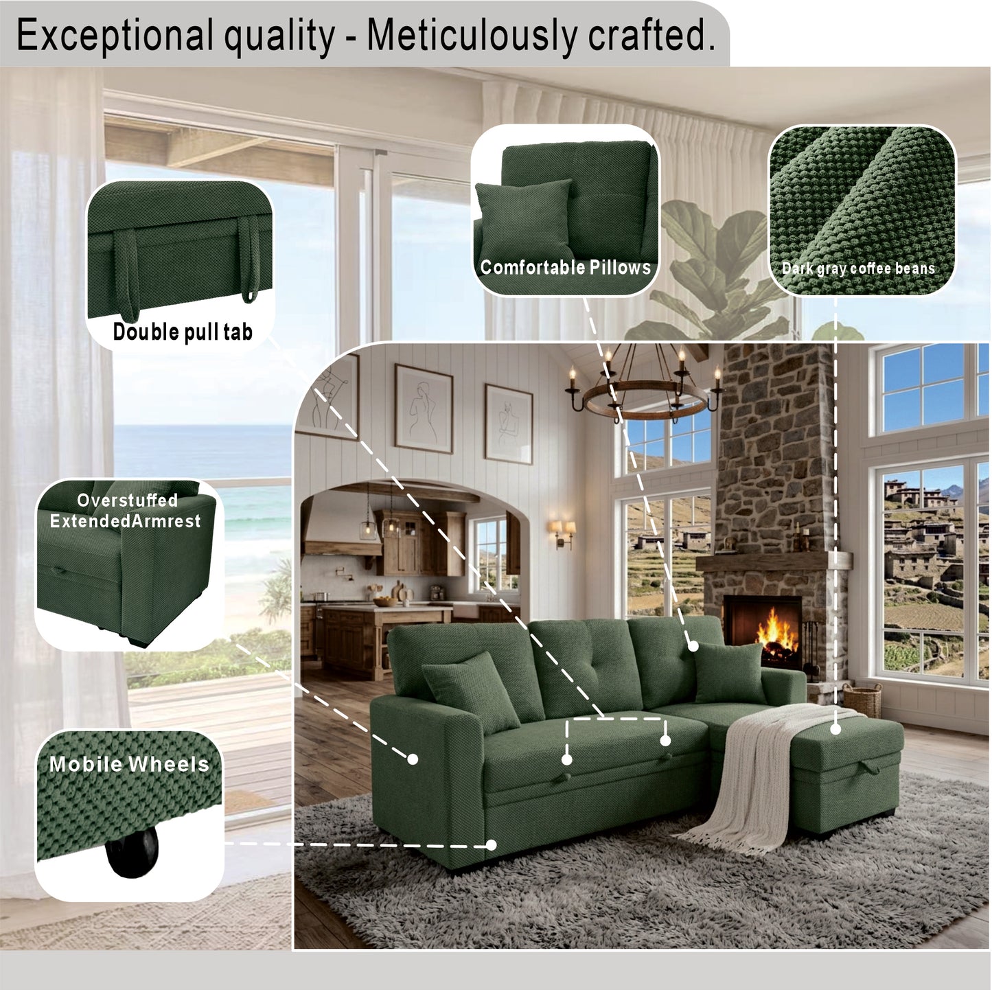 Sleeper Sectional - Green - detail view 4