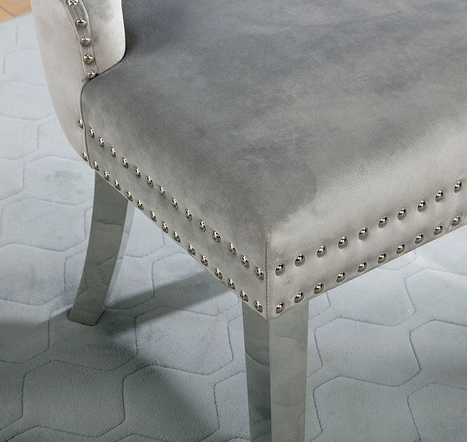 Emma Velvet Wingback Chairs with Mirrored Silver Legs Set of 2 , Gray