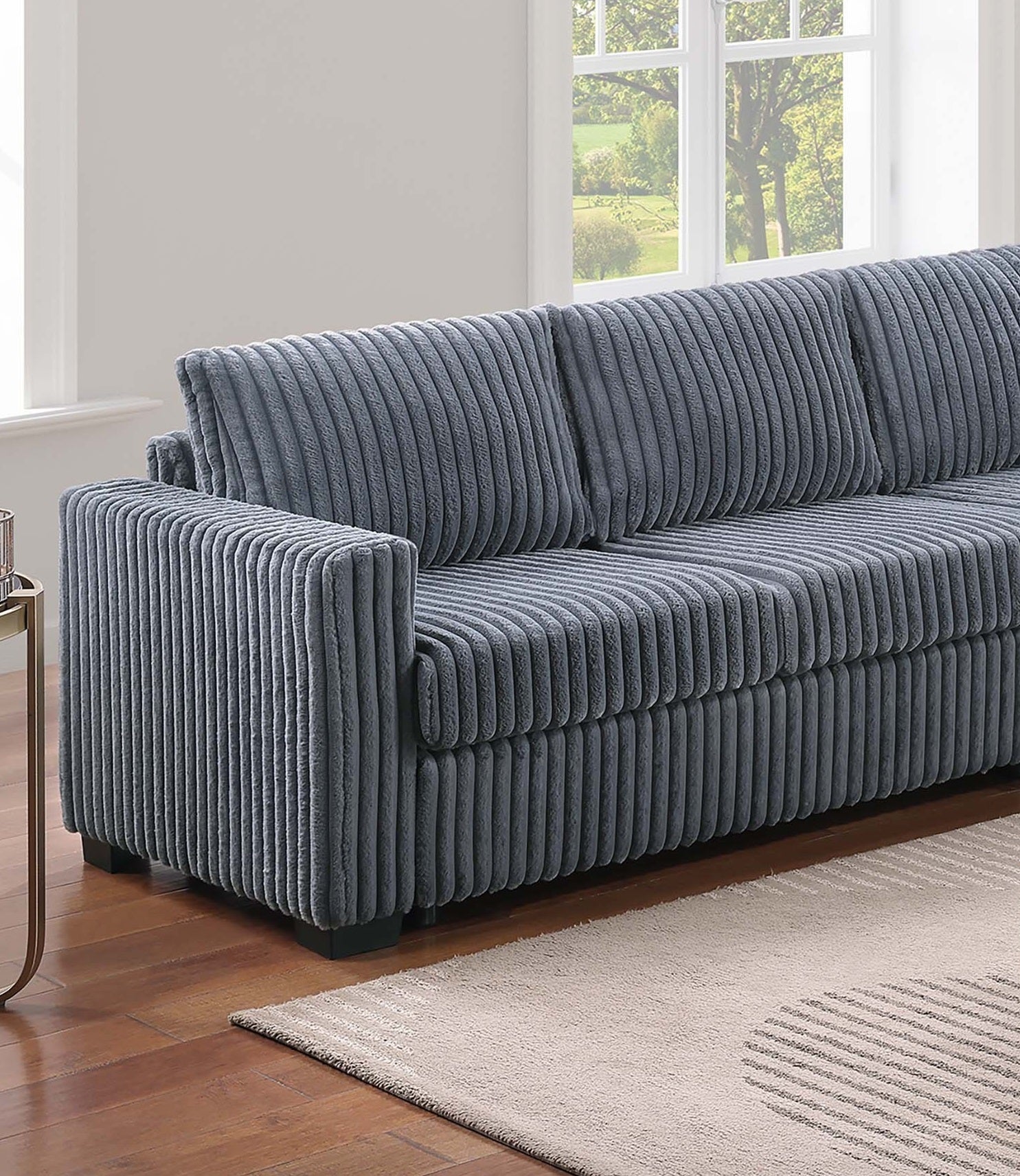 Modern Style L-Shape 4pc Sectional Set Dark Gray Finish Reversible Loveseat USB Ports Cup Holder Armless Chair Plastic Legs Corduroy Upholstered Primary - detail view 4