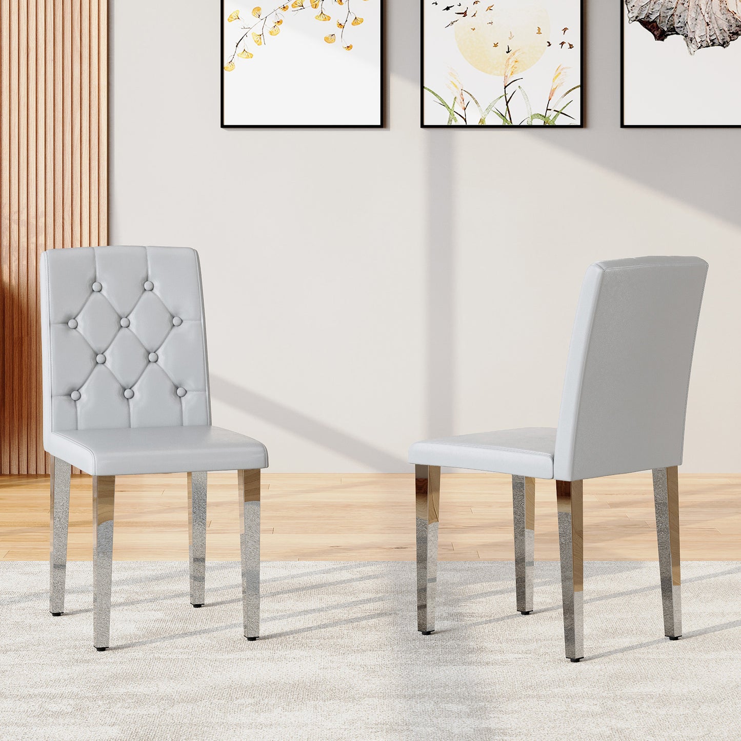 Gray Upholstered Fabric Dining Chairs with Silver Legs (set of 2) - primary color shot