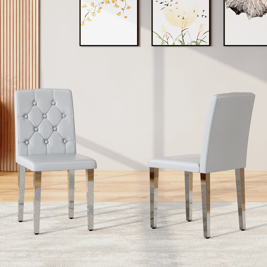 Gray Upholstered Fabric Dining Chairs with Silver Legs (set of 2) - primary color shot