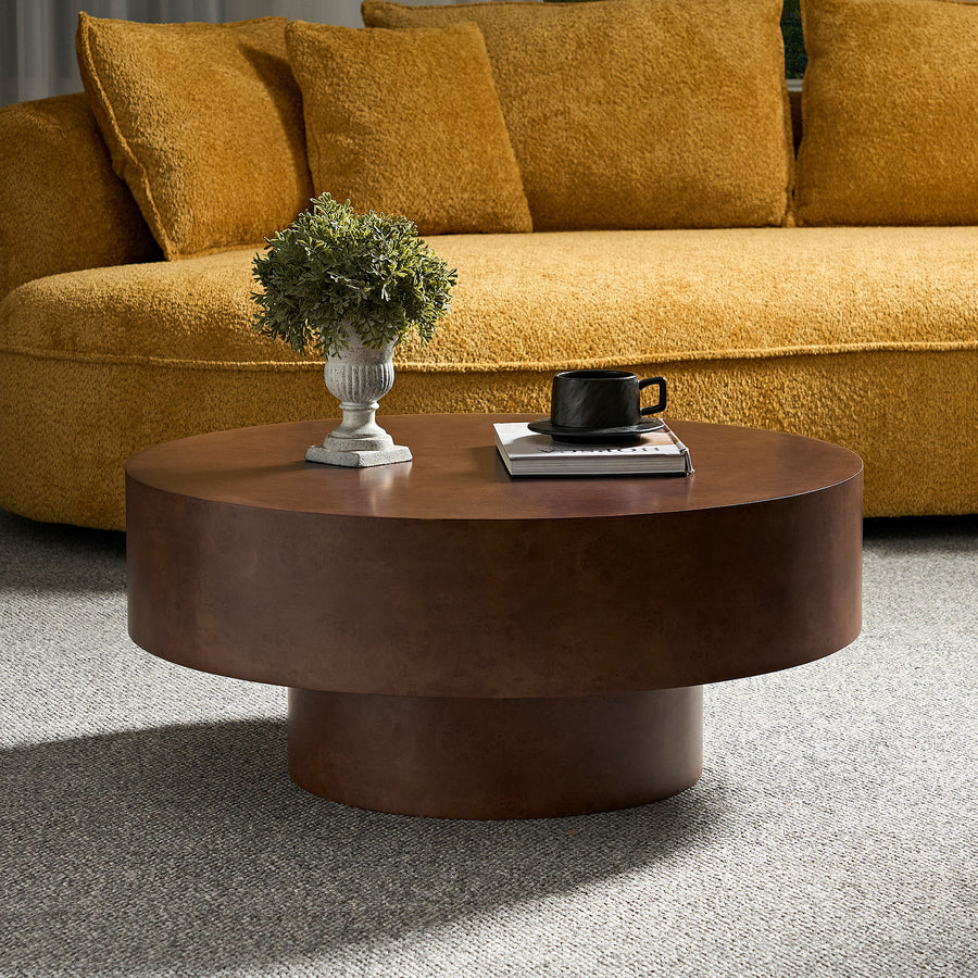 31"faux Burl Wood Pattern Decal Coffee Table with Sturdy Pedestal - Walnut - detail view 2