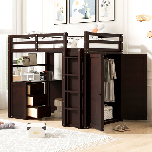 Twin Size Loft Bed with Drawers - Espresso - primary color shot