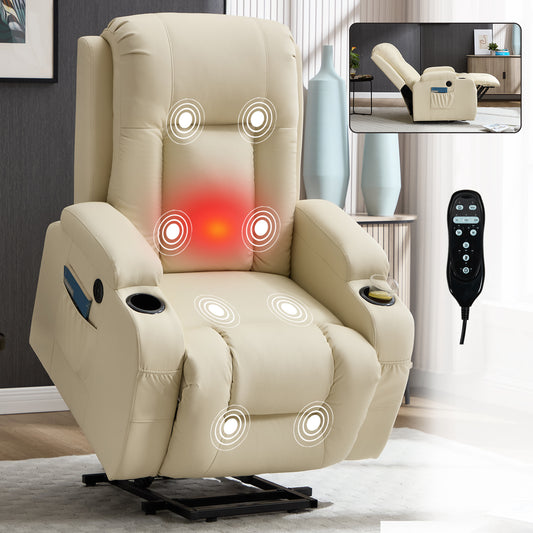 Beige PU Infinite Position Up to 350 LBS Power Lift Recliner Chair for Elderly - primary color shot