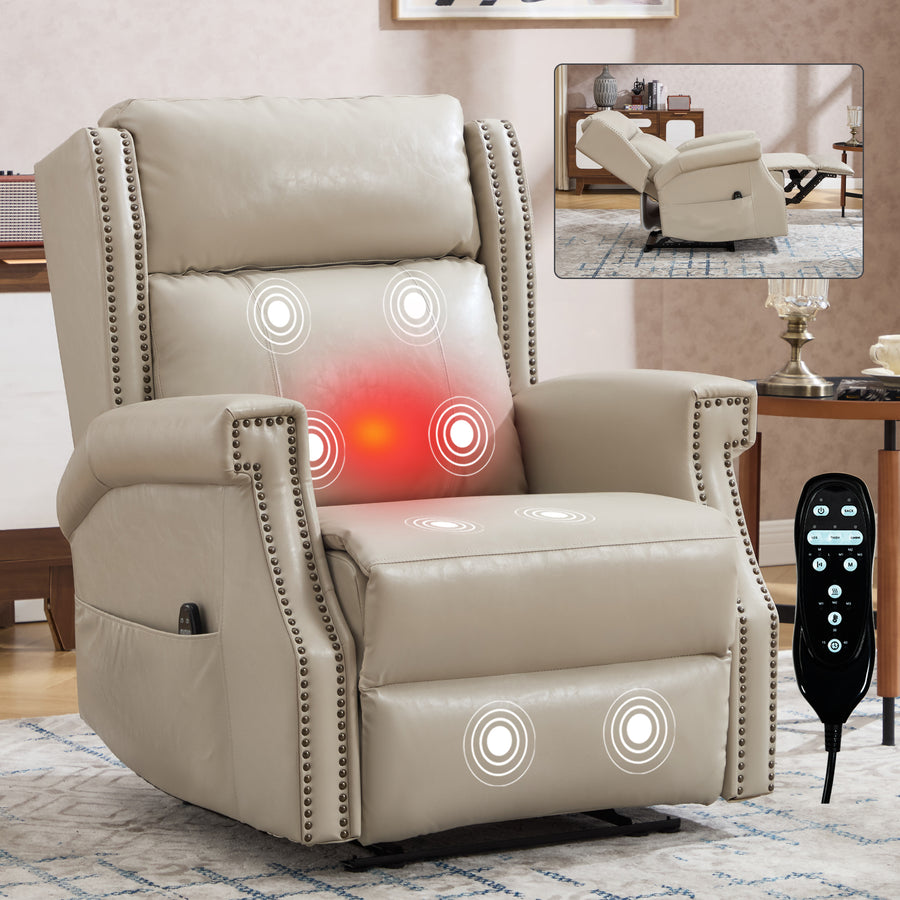 Beige Manual Recliner Chair in Faux Leather - primary color shot