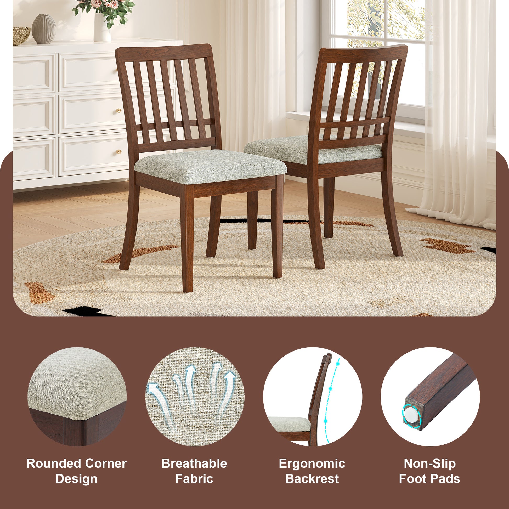 2-Piece Modern Scandinavian Dining Chairs - Brown - detail view 4