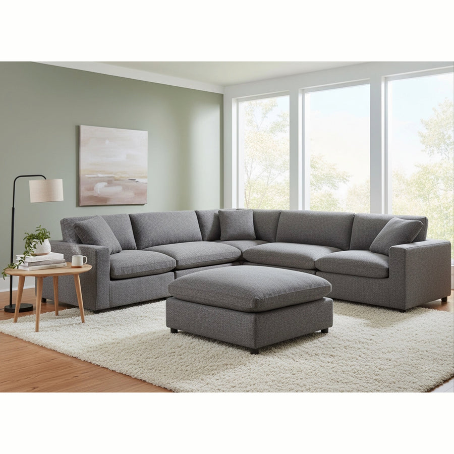 Cassandra Modular 6-Piece Sectional in Charcoal Grey with Solid Wood Legs - detail view 6
