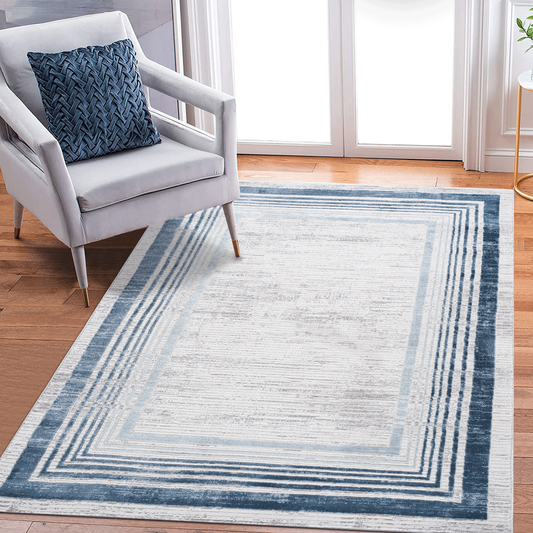 NAAR MARFI Collection 8X10 Blue / Ivory / Bordered Area Rug