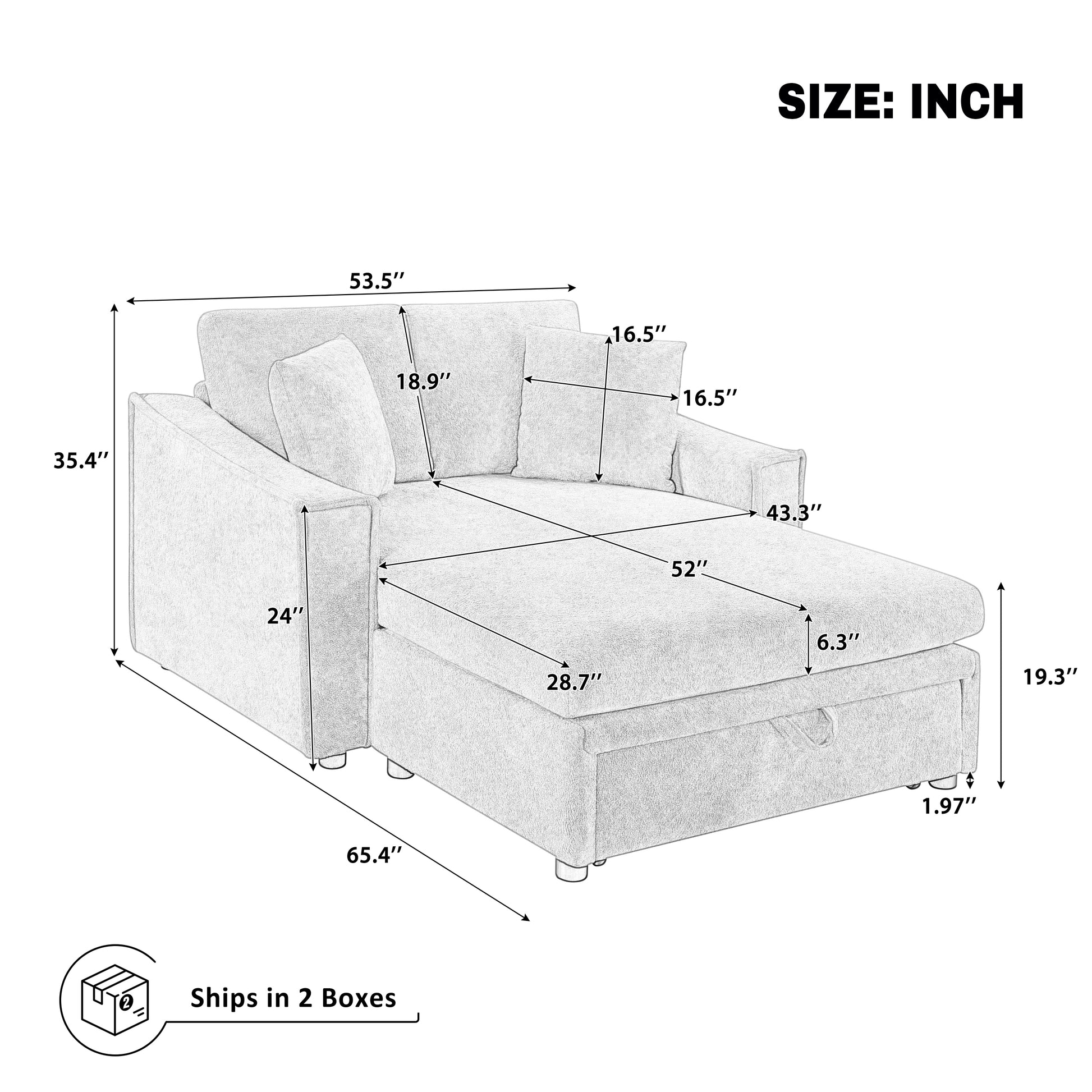 Modern Brown Chaise Sofa with Hidden Storage & Snowflake Velvet Upholstery - detail view 3