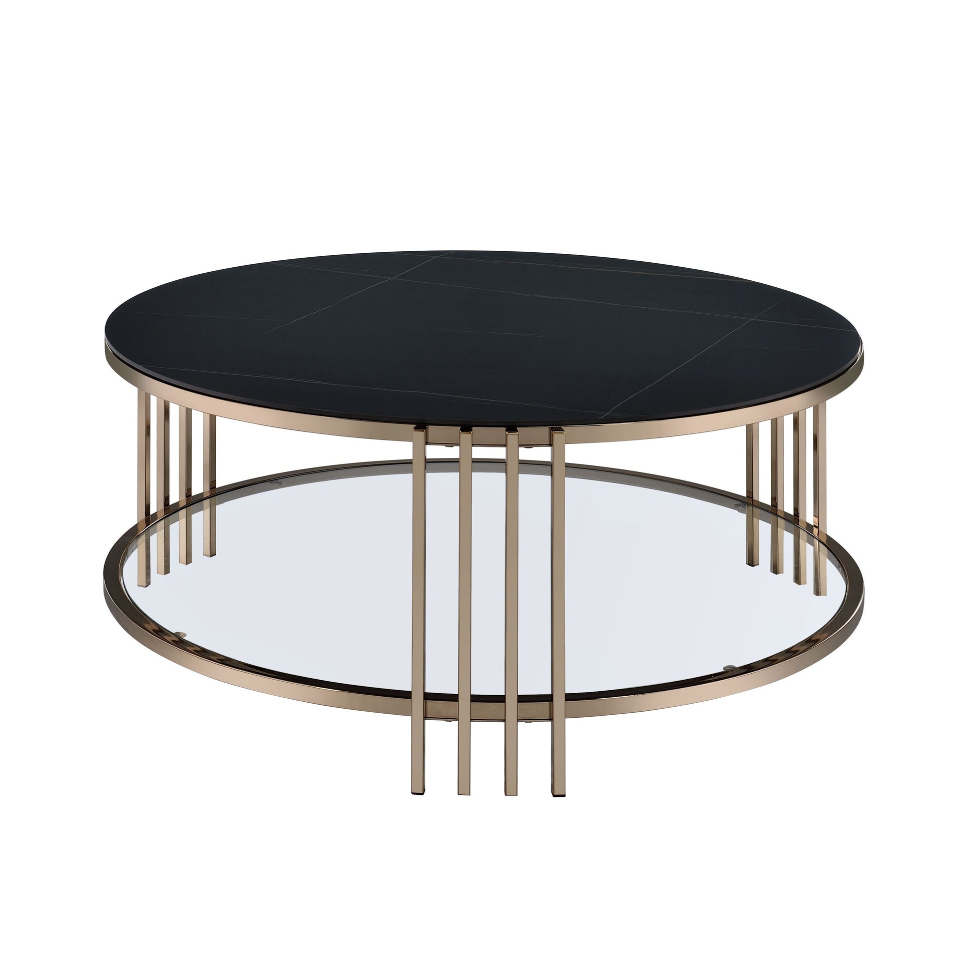 Abisha Sintered Stone Top & Champagne Finish Round Coffee Table