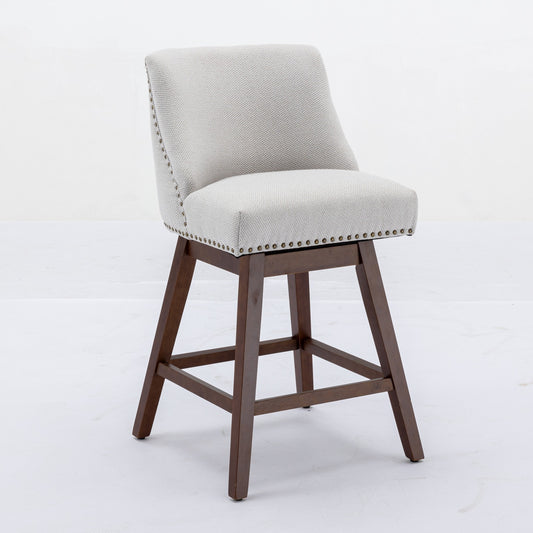 Beige Fabric Counter Height Stool with Wood Legs (Set of 2)