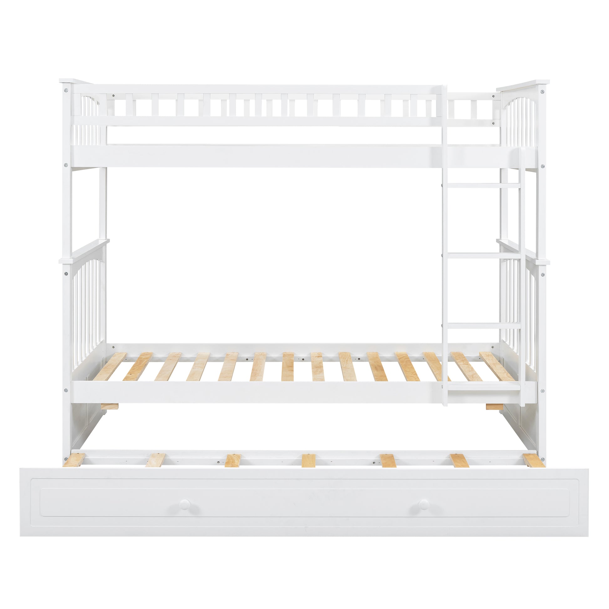 Carter Twin over Twin Bunk Bed with Twin Size Trundle, Convertible Beds, White