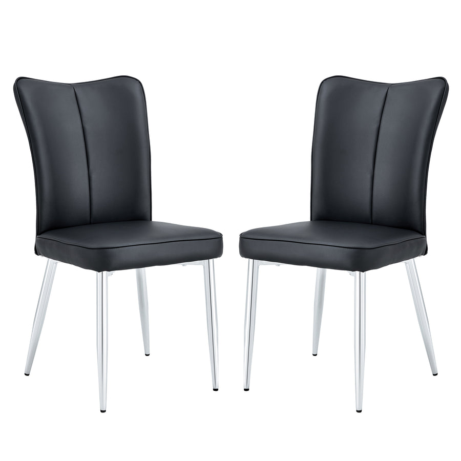 Black PU Leather Dining Chairs with Silver Legs (set of 2) - primary color shot