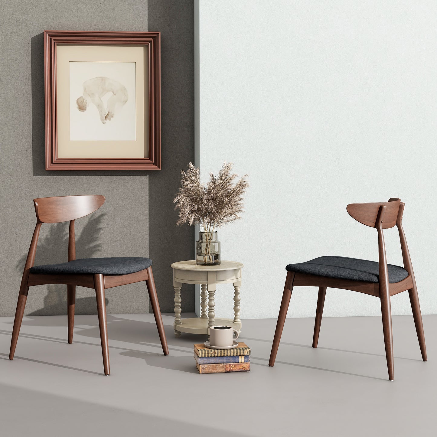 Carmine Walnut Frame Dining Chairs – Charcoal or Light Gray (Set of 2)