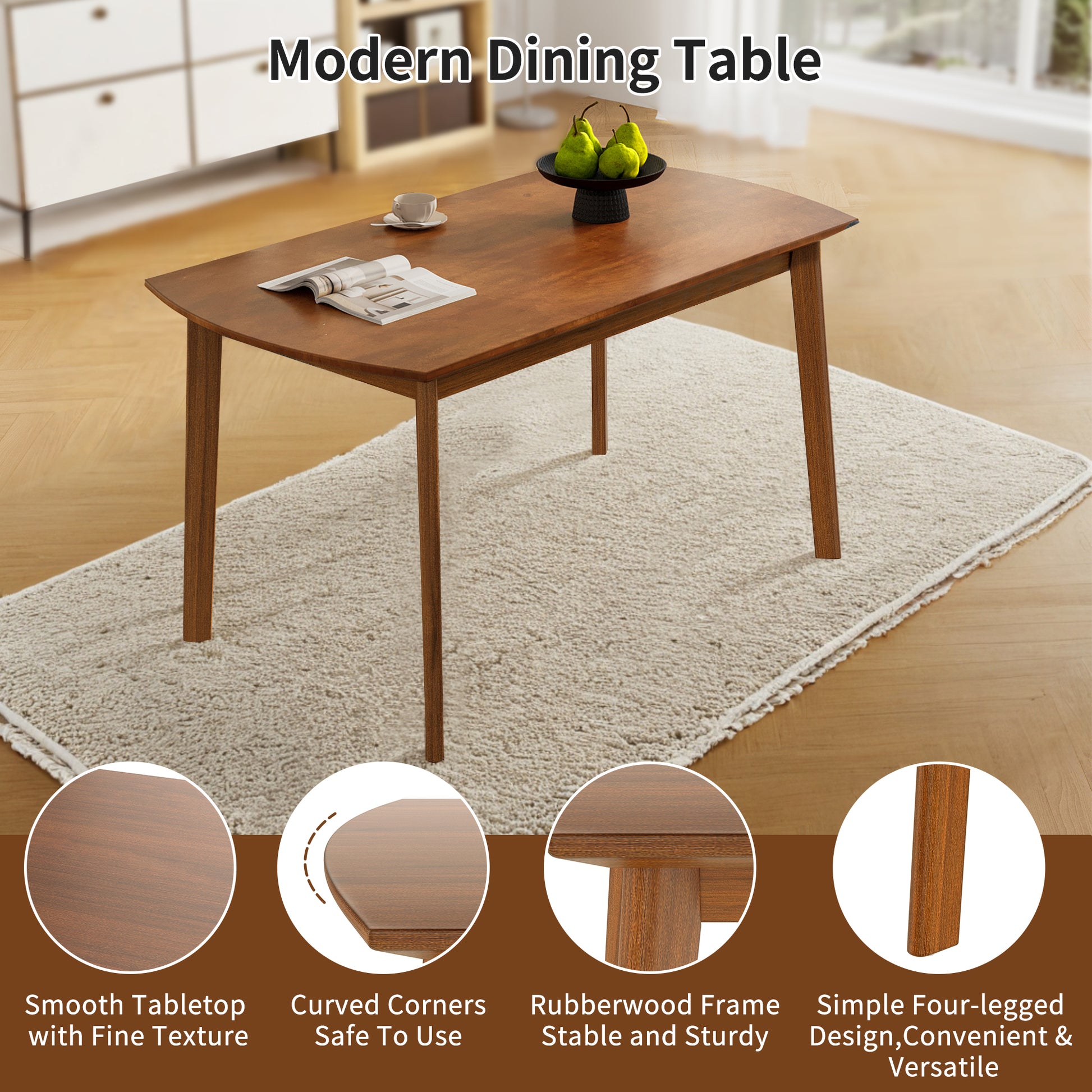 Farmhouse Dining Table Set for 4 - Brown+beige - detail view 6