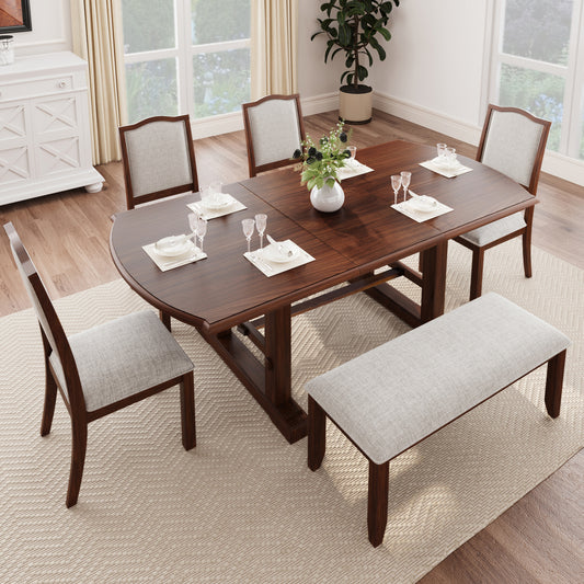 6-Piece Extendable Dining Table Set - Cherry - detail view 2