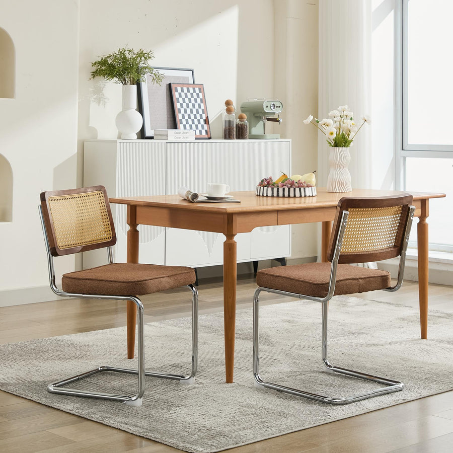 Coffee Linen Dining Chairs with Silver Legs (Set of 2)