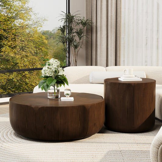 Brown Magnesium Oxide 2-Piece Accent Table Set with Wood Legs (Set of 2) - primary color shot