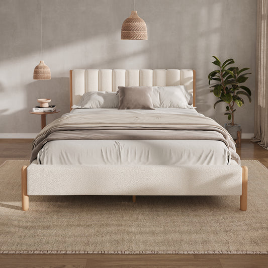Langston Tufted Bouclé Upholstered Queen Bed, Beige