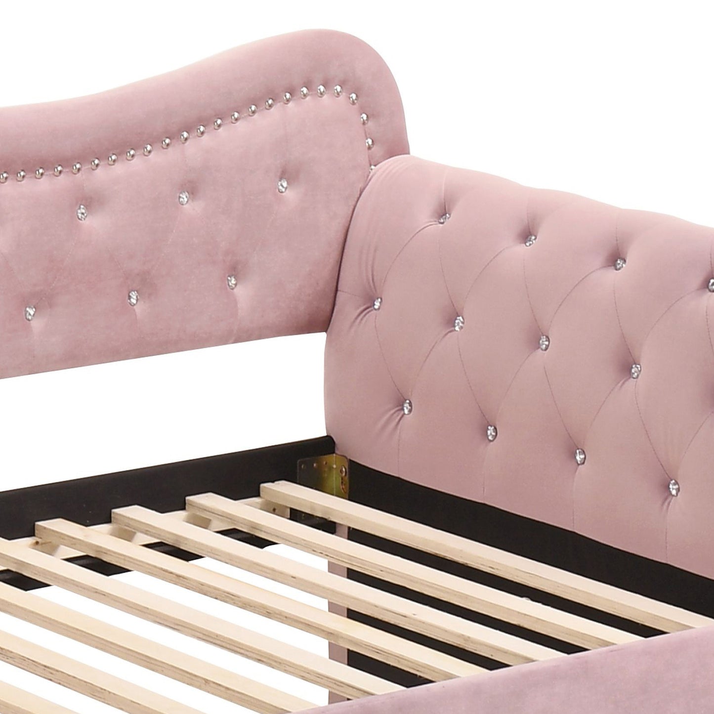 Sharron Pink Velvet Twin Size Glam Daybed with Trundle