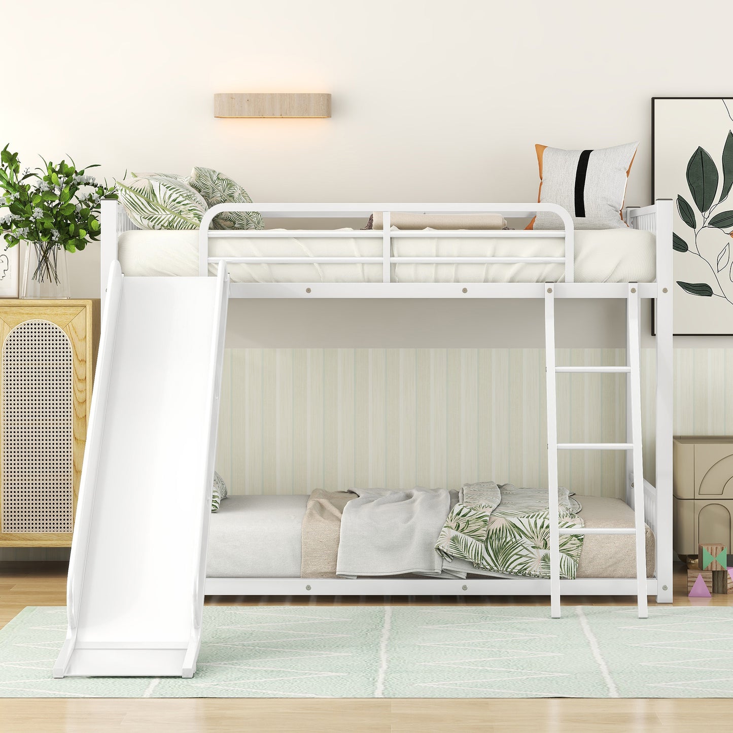 Megan Modern White Metal Twin Bunk Bed with Slide