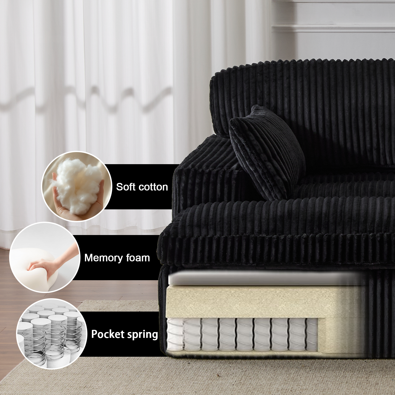 Double Chaise Lounge Chair Indoor - Black - detail view 7