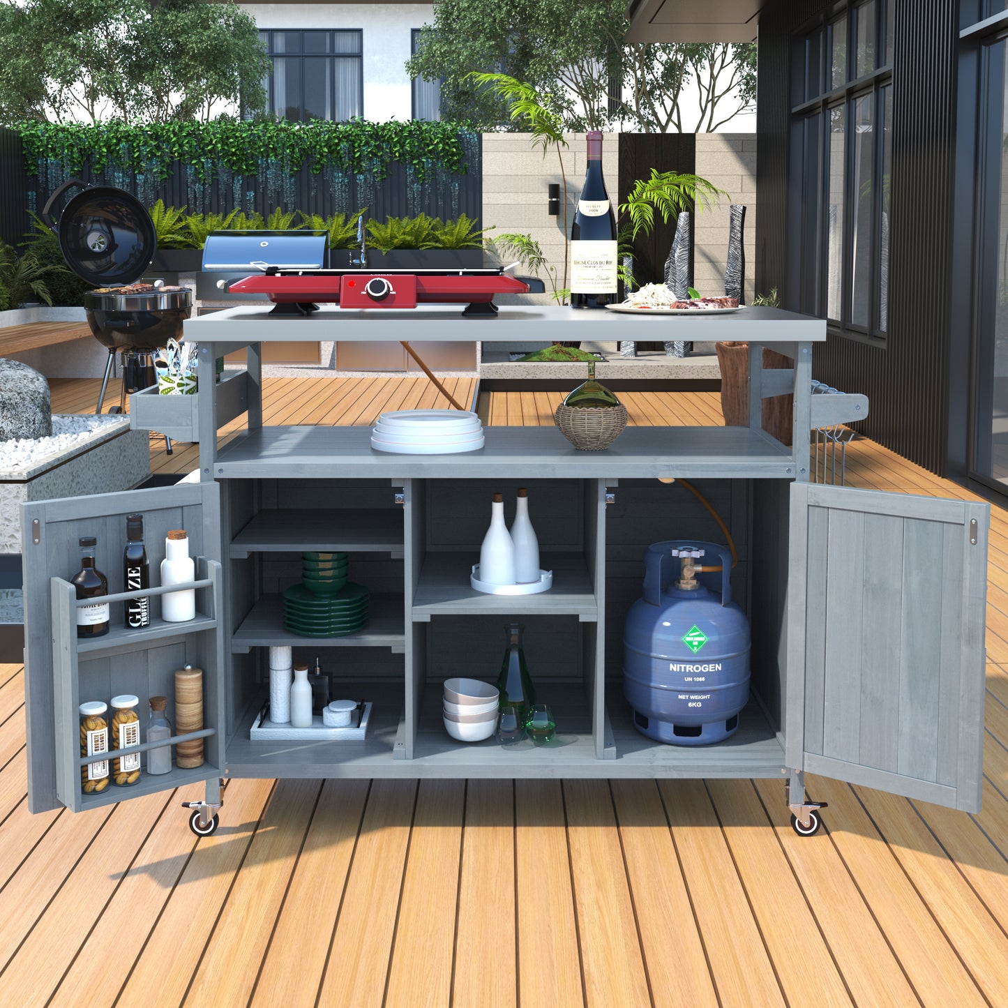 K&k Outdoor Kitchen Island - Grey & Blue - detail view 2
