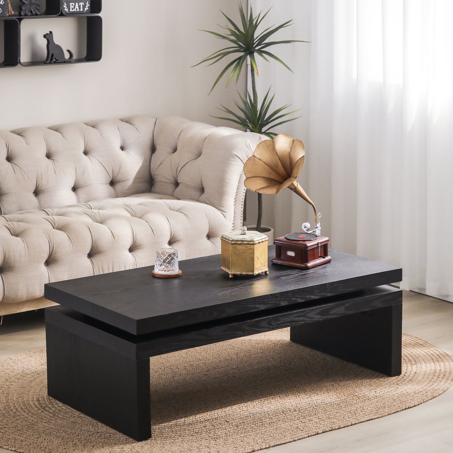 Malric 47” Modern Floating Top Coffee Table – Black Finish