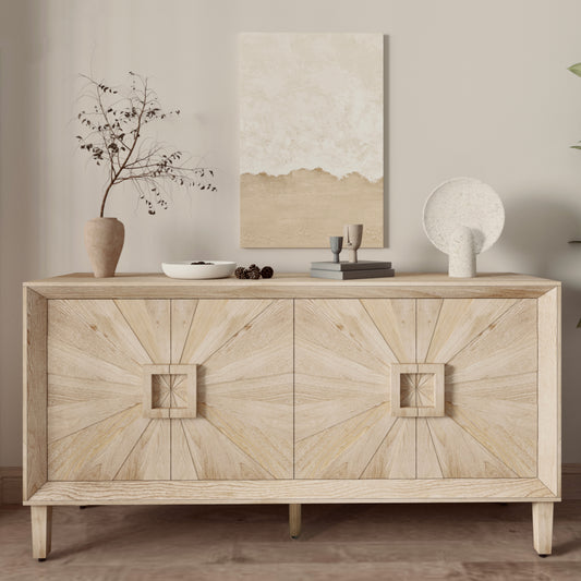 60-inch Rustic Farmhouse Credenza with Sunburst Doors