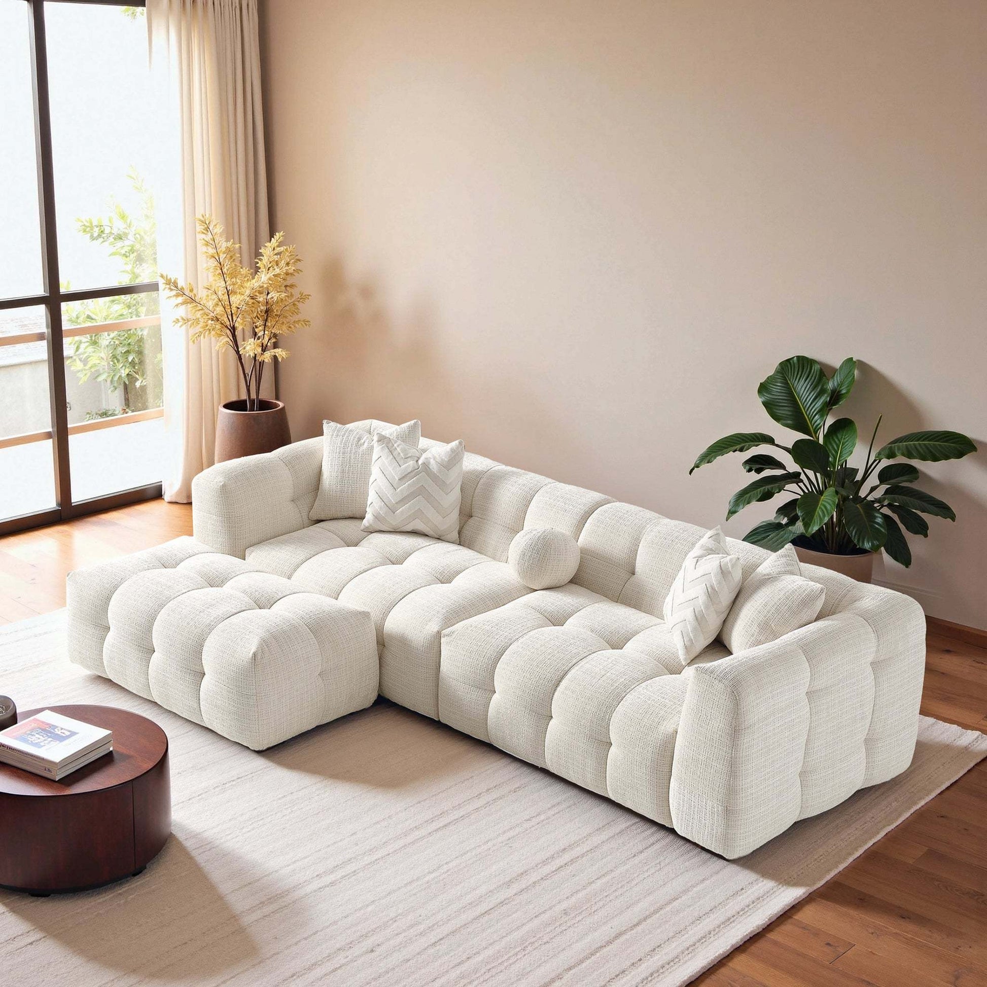 Alana Tufted Ivory Chenille Modular Sectional Sofa with Reconfigurable Layouts and Soft Upholstery - detail view 2