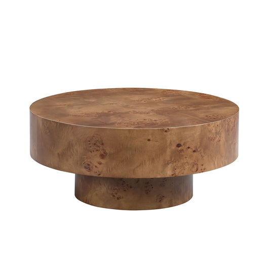 31.49'' Burl Wood Veneer Coffee Table and Sturdy Pedestal - Walnut - primary color shot