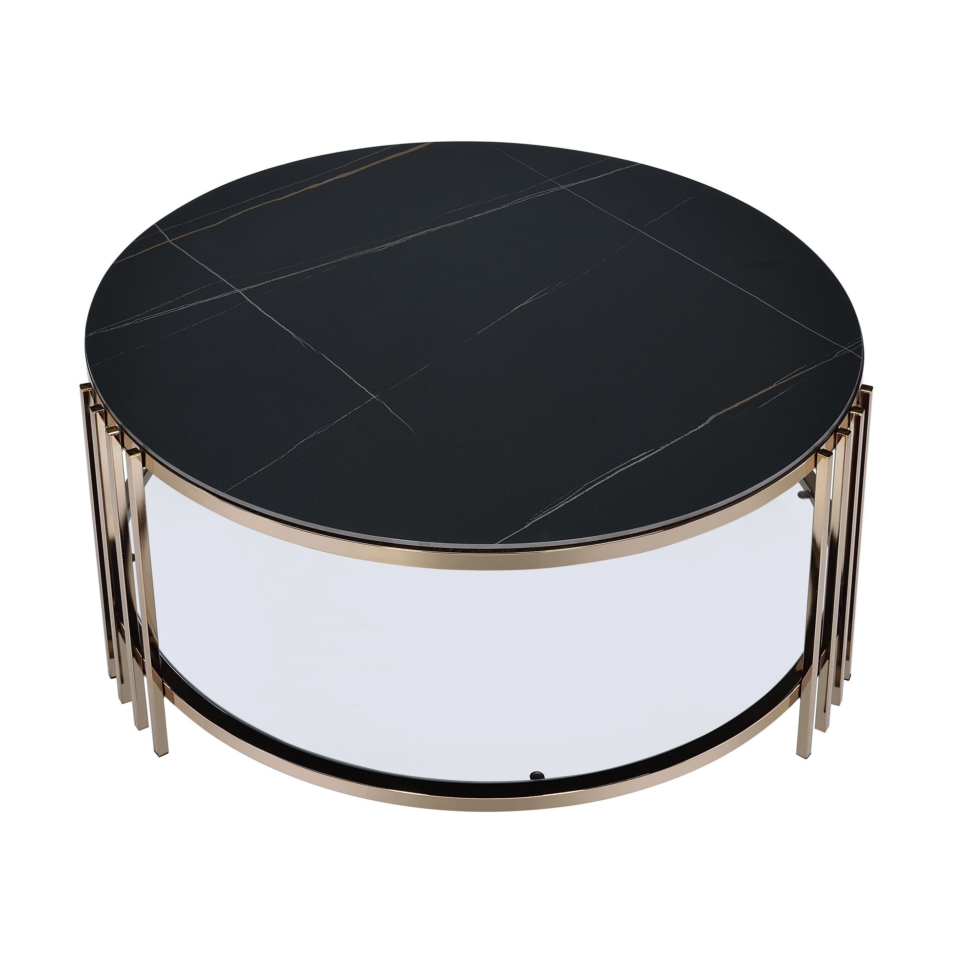 Abisha Sintered Stone Top & Champagne Finish Round Coffee Table