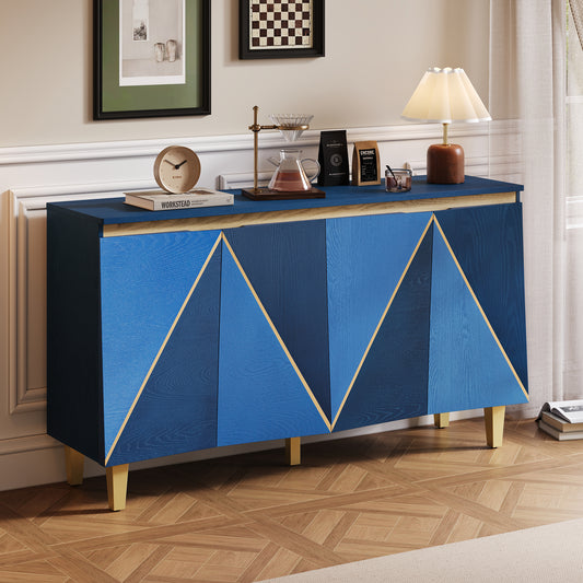 TREXM 60' Retro Buffet Cabinet with Storage - Dark Navy,light Navy - primary color shot