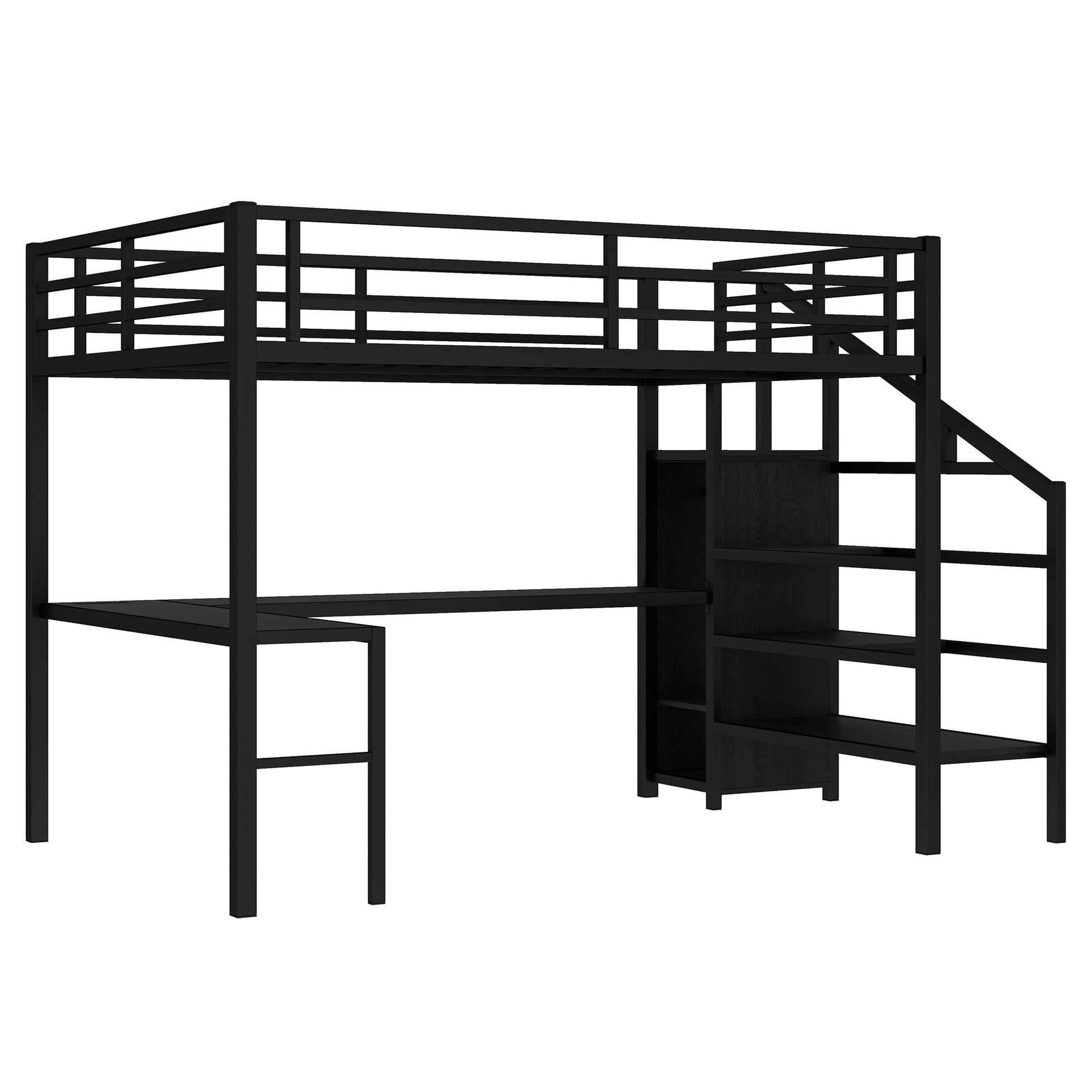 Queen Size Loft Bed with L-Shaped Desk and USB - Black - detail view 5