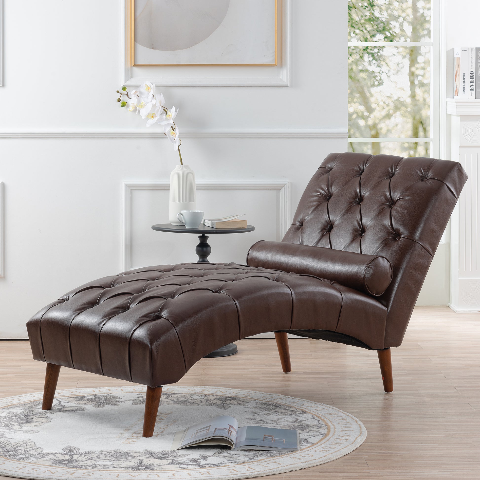 Upholstered Chaise Lounge - Brown - detail view 2