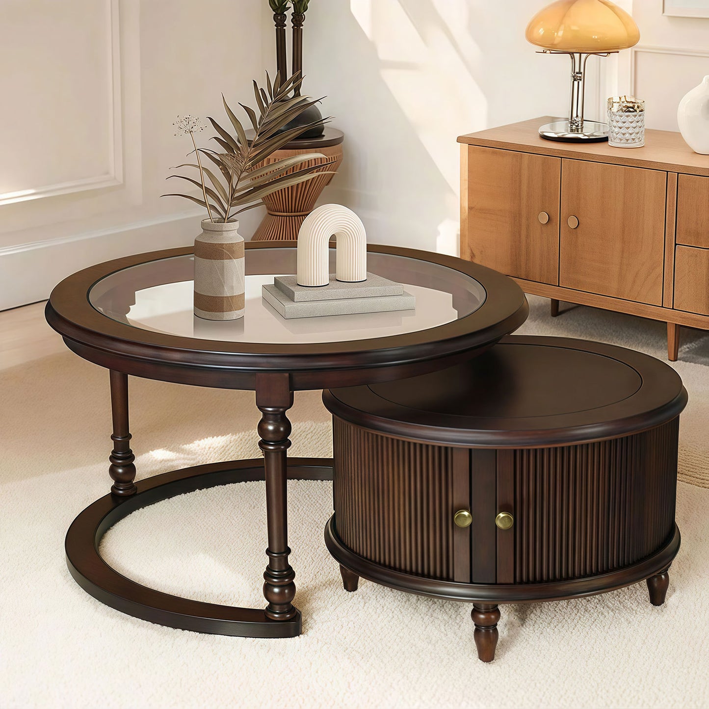 Brown Nesting Tables with Wood Legs - detail view 2