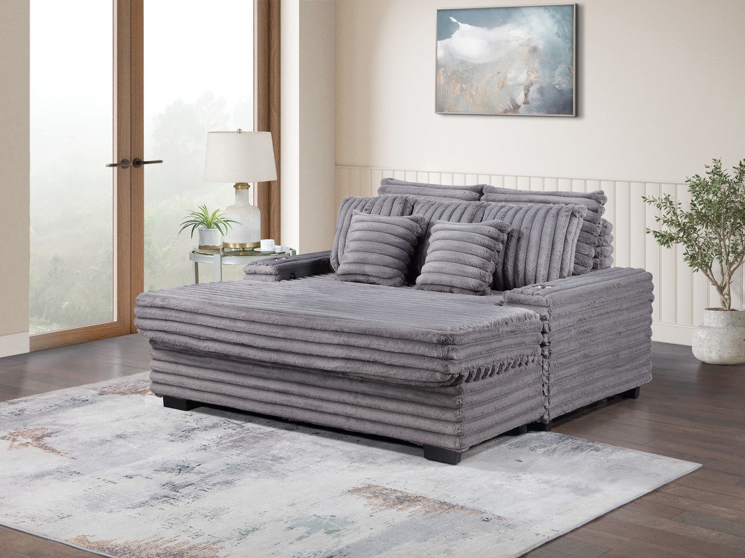 Melodia 67'w Gray Corduroy Oversized Sofa Chaise Lounge Chair with Cupholders & USB Charging Port - primary color shot