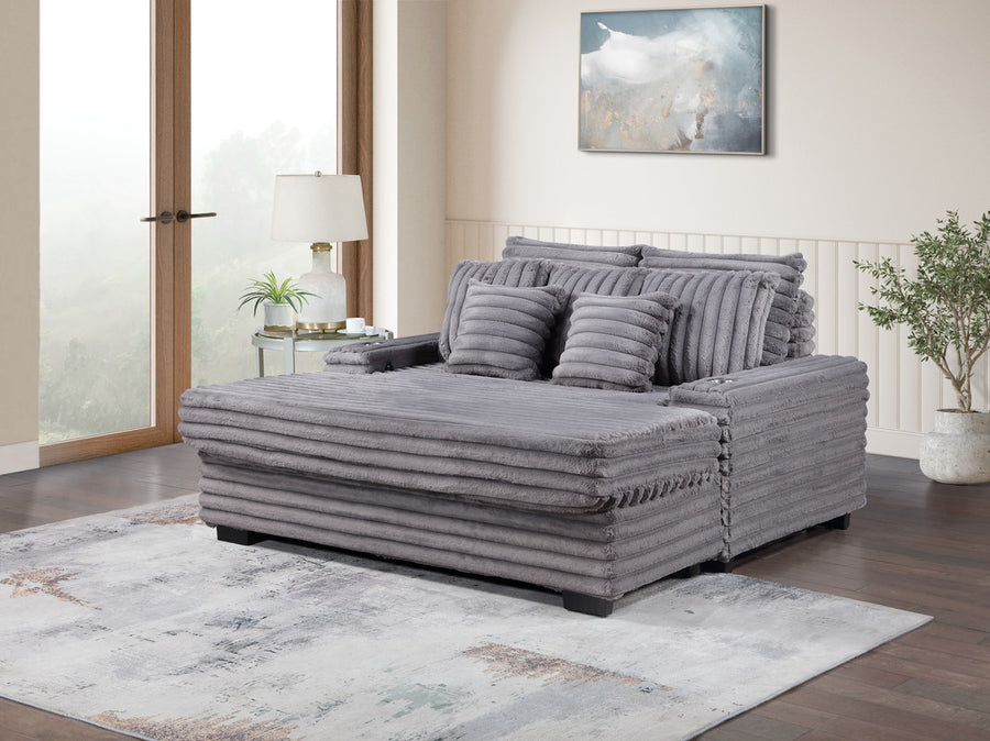Melodia 67'w Gray Corduroy Oversized Sofa Chaise Lounge Chair with Cupholders & USB Charging Port - primary color shot